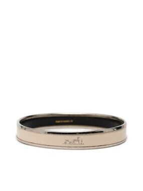 Hermes Enamel PM Bangle Silver Ivory Metal Bracelet